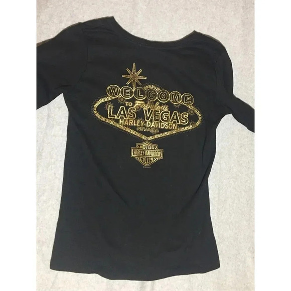 Womens Harley Davidson Shirt Size Large Las Vegas Motorcycle V Neck Grunge - Picture 4 of 4